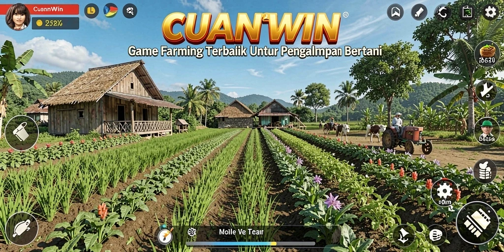 Tampilan gameplay CUANWIN dengan suasana kebun yang indah dan interaksi seru.