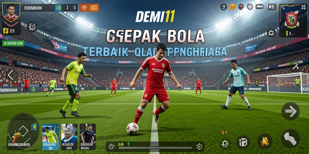 Tampilan gameplay seru di lapangan sepak bola.