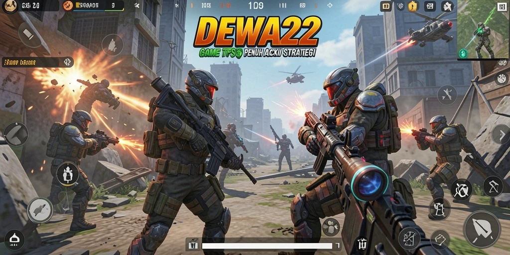 Tangkapan layar menunjukkan aksi tempur intens dalam game TPS DEWA22.
