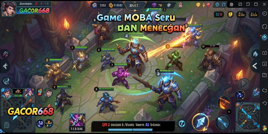 Screenshot GACOR668 menampilkan aksi pertarungan seru di arena MOBA.
