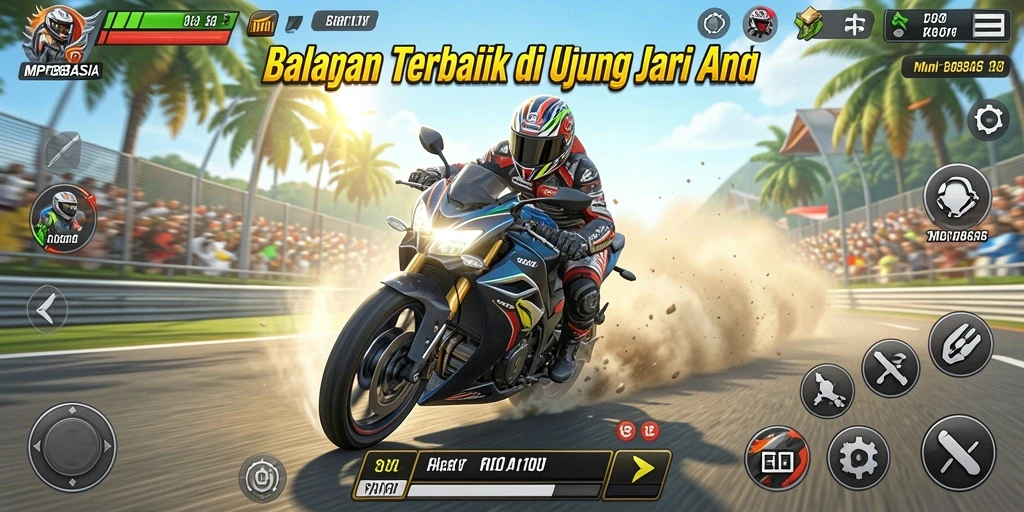Tampilan gameplay seru dalam MPO88ASIA dengan aksi balapan motor yang mendebarkan.