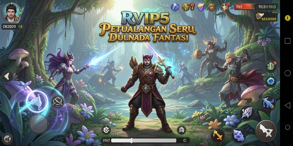 Tampilan gameplay RVIP5 dengan karakter menjelajahi dunia petualangan.