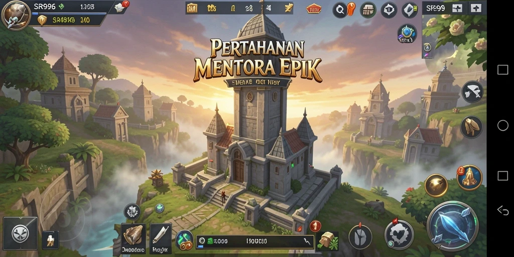 Screenshot gameplay SR996 menampilkan pertempuran menegangkan dalam Tower Defense.